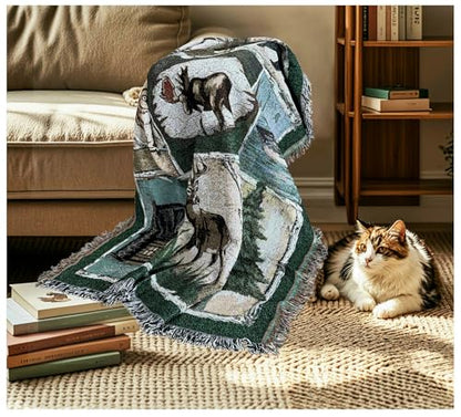 Moose Bear Lodge Woven Tapestry Throw Blanket 50"x60" - color: Moose