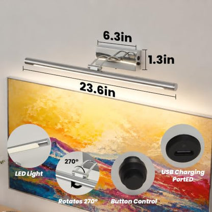 Battery Operated Picture Light for Wall,Chrome 23.6-Inch - color: Chrome, size: 23.6 Inch
