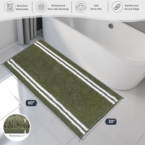 PURRUGS Bathroom Rug, Bath Mat, 30" x 60", Olive Green - color: Olive Green, size: 30" X 60"