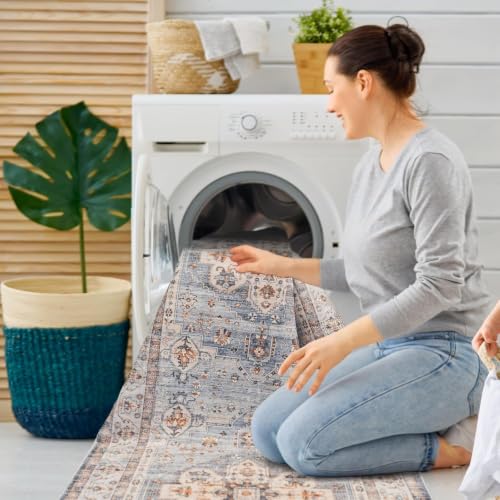 Washable Hallway Runner Rug 2x6: Non Slip Runner Rugs with Rubber Backing - color: Blue, size: 2' x 6' (Rectangular)