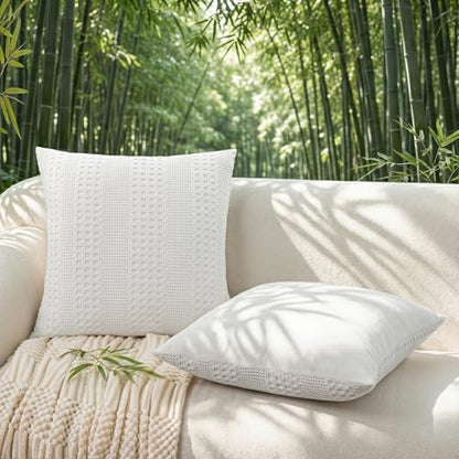 a moment 2 Pack Bamboo Fiber Pillow Covers - Waffle Weave, Ultra Soft & Breathable, Euro Shams Cotton Throw Pillow for Couch, Sofa, Bedroom Living Room 22x22 Inch White - color: White, size: 22" x 22" (Pack of 2)