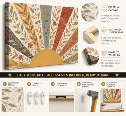 KecKoth Boho Sun Canvas Wall Art 16x24Inch - color: Canvas Sun, size: 24"L x 16"W