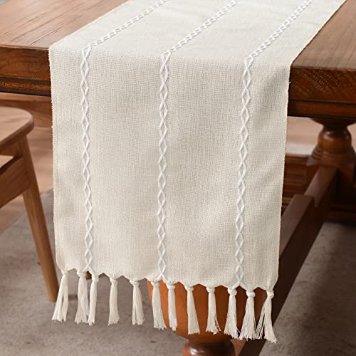 Wracra Rustic Linen Table Runner, Ivory Table Runners 72 inches Long - color: Ivory, size: 13"×72"