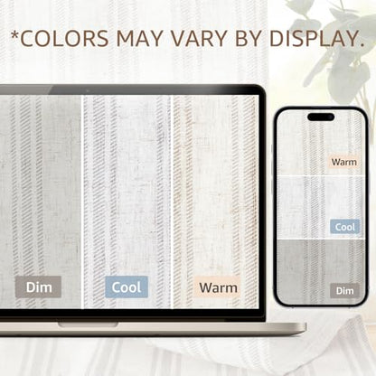 jinchan Linen Striped Tier Curtains for Kitchen Windows Farmhouse - color: Striped Grey | on Beige, size: 26"W x 24"L (Pack of 2)