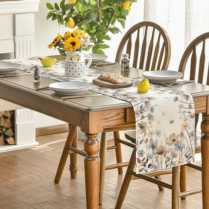 Artoid Mode Brown Poppy Flowers Floral Blossom Summer Table Runner, Fall Kitchen Dining Table Decoration for Home Party Decor 13x72 Inch - size: 13" x 72", Table Runner