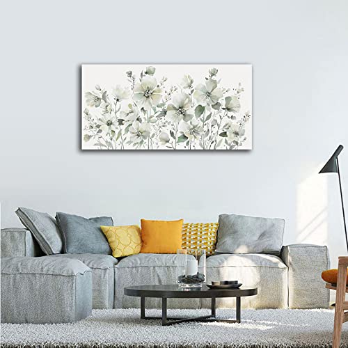 Elegant Flowers Wall Art Abstract Floral Pictures Wall Decor Modern Green Botanical Canvas Painting Flower Blossom Canvas Print Artwork for Living Room Bedroom Office Home Wall Decoration 29" x 58" - color: Green Elegant Flowers, size: 58"L x 29"W