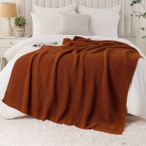 Waffle Knit Blanket Throw, Fall Caramel Throw Blanket for Couch, 50"x60" - color: Caramel, size: 50"x60"