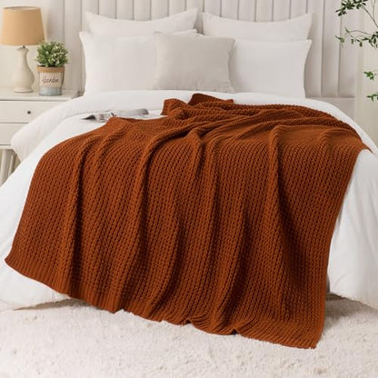 Waffle Knit Blanket Throw, Fall Caramel Throw Blanket for Couch, 50"x60" - color: Caramel, size: 50"x60"