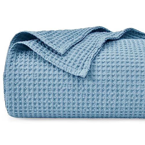 PHF 100% Cotton Waffle Throw Blanket Lightweight Breathable, Dusty Blue - color: Dusty Blue, size: Throw(50" x 60")