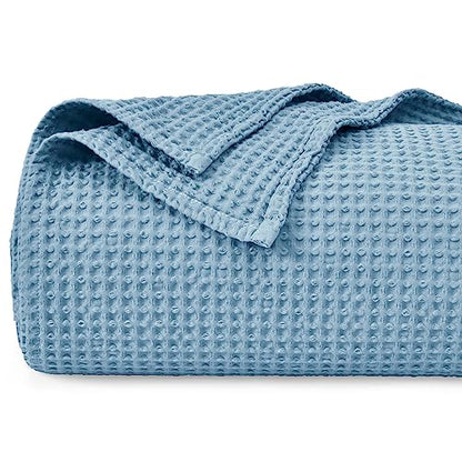 PHF 100% Cotton Waffle Blanket Lightweight Breathable, Twin Size Dusty Blue - color: Dusty Blue, size: Twin(66" x 90")