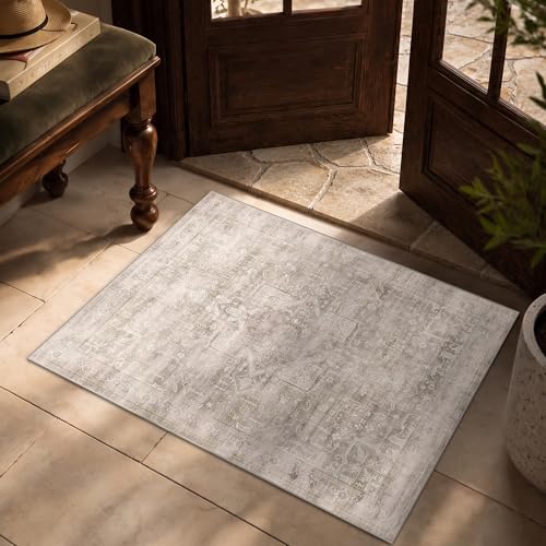 2x3 Washable Boho Entryway Area Rug Light Beige Non-Slip Door Mat - color: Light Beige, size: 2' x 3' (Rectangular)