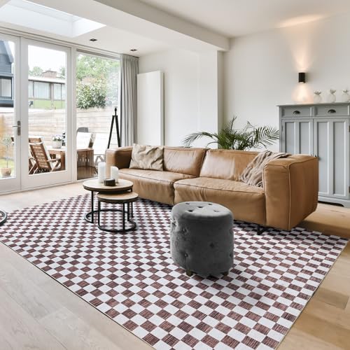 Gertmenian Indoor Boho Area Rug - 5x7 Standard, Non Slip, Super Strong, Ideal for High Traffic Areas in Bedroom, Living Room, Kitchen - Checker, Brown/Ivory, 28630 - color: Checker, Beige, size: 5' x 7' (Standard)