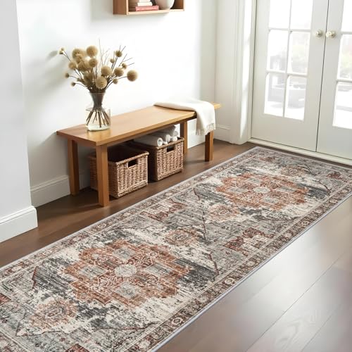 RUUGME Rug Runners 3x10 - Washable Hallway Rugs for Living Room Soft Carpet Vintage Tribal Rugs for Bedroom Kitchen with Non Slip Backing Home Decor Floor Decoration Mat 3x10 Brick - color: Brick, size: 3' x 10' (Runner)