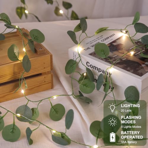 Vine Fairy Lights, 6.5FT 40 LEDs Eucalyptus String Lights, 2 Pack - color: Eucalyptus, size: 6.5 ft-20 LED-2 pack