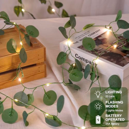 Vine Fairy Lights, 6.5FT 40 LEDs Eucalyptus String Lights, 2 Pack - color: Eucalyptus, size: 6.5 ft-20 LED-2 pack