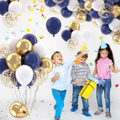 Patimate Navy Blue Gold Latex Party Balloons Set 50 pcs 12 inch - color: Navy Blue Gold
