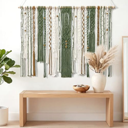 MEIVINES Macrame Wall Hanging Large Boho Tapestry Macrame Wall Art Decor - color: Dark Green