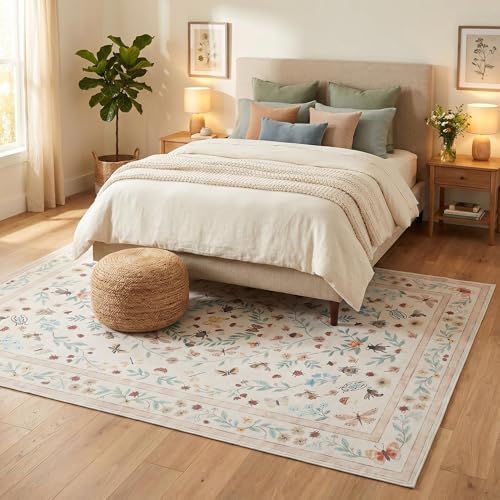 GarveeHome 9x12 Area Rugs for Bedroom Living Room Botanical Bug Carpet - color: Beige, size: 9' x 12' (Rectangular)