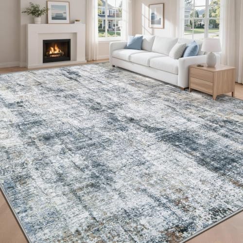 MXSANYOO 8x10 Area Rugs Washable Rug: Abstract Neutral Rugs Modern Non Slip Area Rug Stain Resistant Low Pile Indoor Carpet for Dining Room Bedroom Nursery Office (Multi Blue, 8'x10') - color: Multi Blue, size: 8' x 10' (Rectangular)