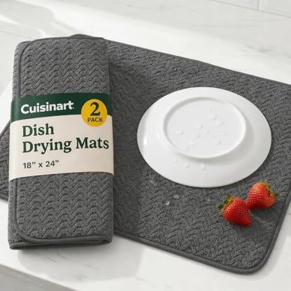 Cuisinart Dish Drying Mat for Kitchen Counter, 2-Pack XL 18"x24" - color: Geostripe Dark Gray
