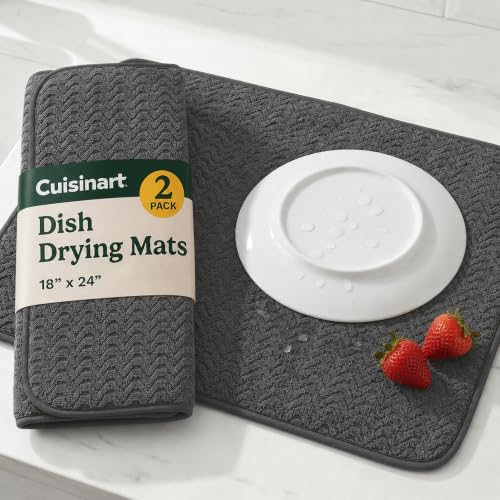Cuisinart Dish Drying Mat for Kitchen Counter, 2-Pack XL 18"x24" - color: Geostripe Dark Gray