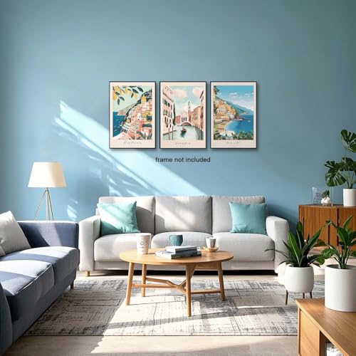 XLARTMY Italy Amalfi Coast Travel Posters Wall Art Canvas Decor City Landscape Blue Venice Coast Painting Beach Modern Artwork for Living Room Bedroom Bathroom Office Set of 3 16x24in Unframed - color: Travel Coast, size: 16x24in Poster