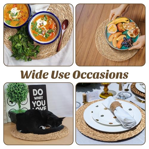 Kochorie 6 Pcs Round Woven Placemats 13.8 Inch Rattan Table Charger Plates - size: 13.8 Inch