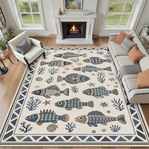 Fish Ocean Area Rug 6x9 for Living Room Coastal Rugs Low Pile Soft Non Slip - color: Fish, size: 6'x9' (Rectangular)