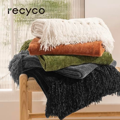 RECYCO Chenille Throw Blanket for Couch, 60"x80", Loden Green - color: Loden Green, size: 60'' X 80''