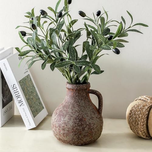 Ceramic Flower Rustic Vase, 7.1 Inch Farmhouse Rusty Vases for Home Decor Handcrafted Pottery Vase Small Terracotta Vases for Dining Table Decor Fireplace Living Room Bathroom Wedding Centerpiece - color: 204-2-7.1in