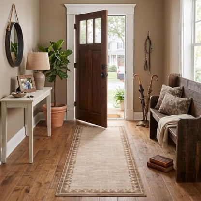GarveeHome Non Slip 2x10 Hallway Runner Low Pile Washable Neutral Carpet - color: Beige, size: 2'x10' (Runner)