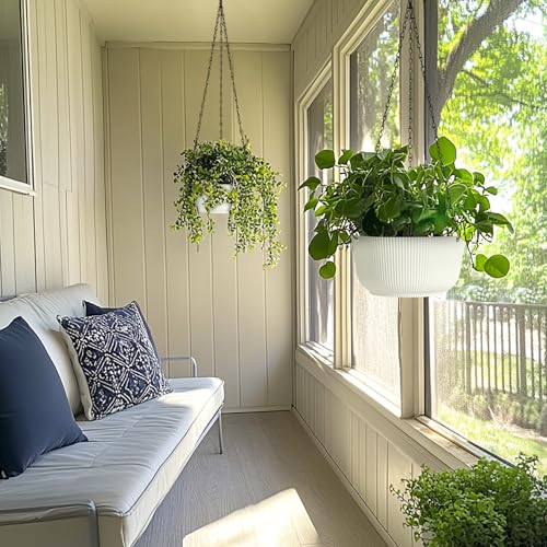 T4U Hanging Planters for Indoor Outdoor, 10 Inch Self Watering Pots, 2 Pack - size: 10 inch
