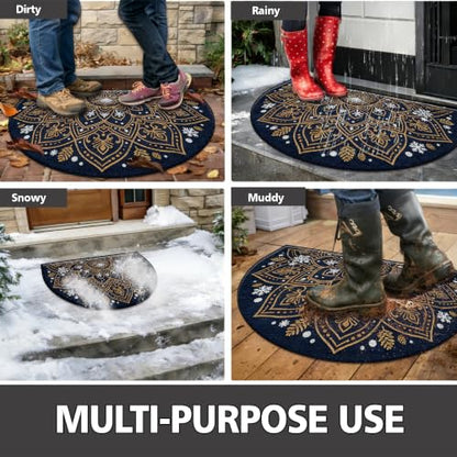 Christmas Half Round Door Mat 24"x36", Non-Slip Indoor Entryway Rug - color: Multicolor-8