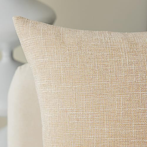 Kevin Textile Textural Faux Linen Throw Pillow Covers Shams for Couch, Farmhouse Cushion Case Invisible Zipper, 18 x 18-Inch (2 Pcs, Cream Beige) - color: Cream Beige, size: 18" x 18" (Pack of 2)
