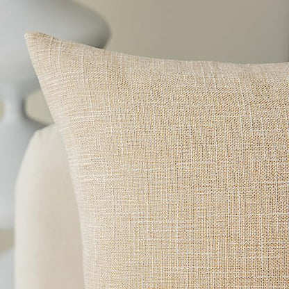 Kevin Textile Textural Faux Linen Throw Pillow Covers Shams for Couch, Farmhouse Cushion Case Invisible Zipper, 18 x 18-Inch (2 Pcs, Cream Beige) - color: Cream Beige, size: 18" x 18" (Pack of 2)
