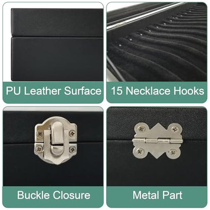 15 Hook Necklace Storage Box with Dustproof Transparent Glass Lid - color: Black-15 necklaces