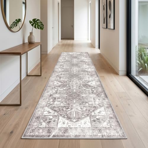COTPOLY 2' x 7' Washable Runner Rug for Kitchen, Hallway, Entryway & Bathroom | Soft Cotton Blend, Non-Slip Low-Pile Carpet | Pet & Kid Friendly, Foldable Indoor Rug | 12 Size Options - color: Dusty Mauve, size: 2'x7'
