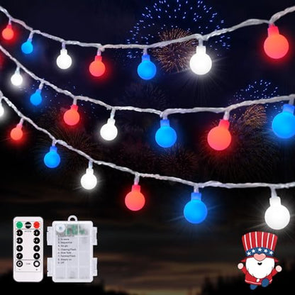 JMEXSUSS 33ft 100 LED Red White and Blue Lights Battery Operated - color: Red White Blue, size: 100 LED Battery