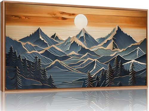 Tinonedraw Large Mountains Framed Canvas Wall Art, Boho Nature Woodcut Forest Art Prints, Mid Century Modern Wall Decor, Sunset Landscape Art Paintings for Living Room Bedroom Office 20"x40" - color: Vintage Mountain, size: 40"L x 20"W