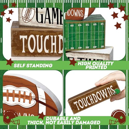 Yuntau 4 Pcs Fall Football Table decoration Centerpieces Wooden Blocks sign - style: Football