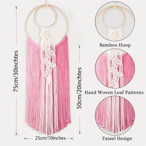 LB Pink Macrame Wall Hanging for Bedroom Headboard,10X30 Inch - color: Pink