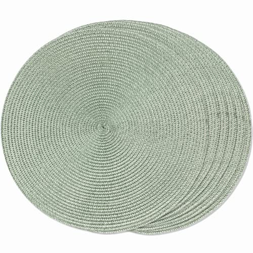 FunWheat Round Braided Placemats Set of 6 Place Mats for Dining Tables Woven Washable Non-Slip Table mats 15 inch(Fog Green, 6pcs) - color: Fog Green, size: Set of 6