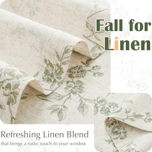 jinchan Floral Linen Kitchen Tier Curtains, 20 Inch, 2 Panels, Green - color: Alisa Green, size: 26"W x 20"L (Pack of 2)