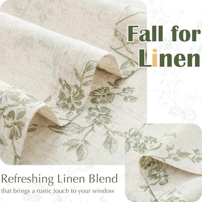 jinchan Floral Linen Kitchen Tier Curtains, 24 Inch, 2 Panels, Green - color: Alisa Green, size: 26"W x 24"L (Pack of 2)