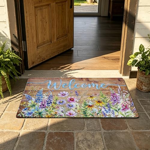 Door mat Non Slip Rubber Back 17x29 Front Door Mat Outside Entrance - color: Floral