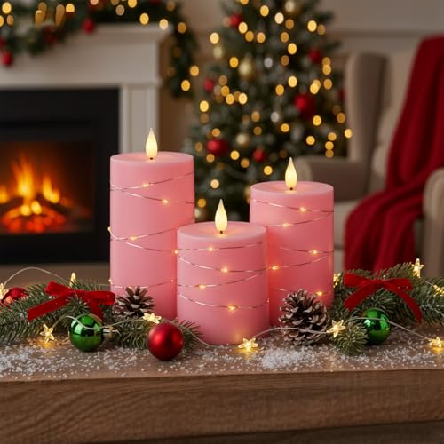 Raycare Pink Battery Operated Flameless LED Pillar Candle with Remote Timer - color: 3pcs-Pink