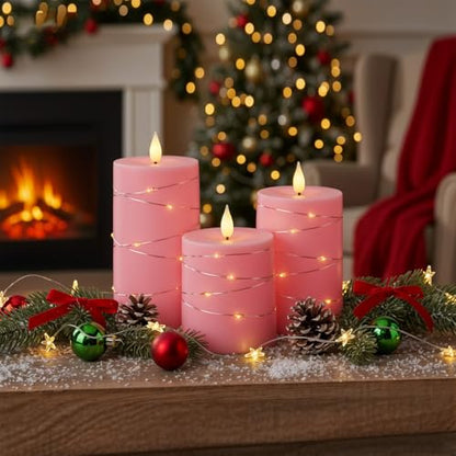 Raycare Pink Battery Operated Flameless LED Pillar Candle with Remote Timer - color: 3pcs-Pink
