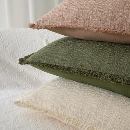 100% Cotton 14x36 Inch Lumbar Pillow Cover with Fringe 1 Pack, Beige - color: A-beige, size: 36" x 14" (Pack of 1)