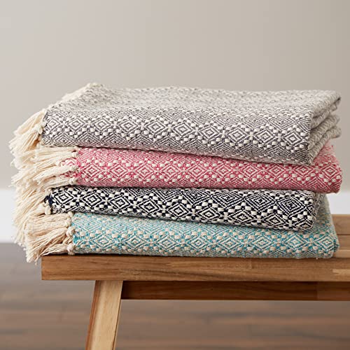 DII Diamond Stitch Woven Throw, Organic Modern, 50 x 60, Rose - color: Rose