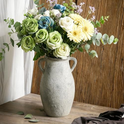 Ceramic Rustic Vase with Handle, 11.3 Inch Tall Farmhouse Vase - color: 102-3-11.3in